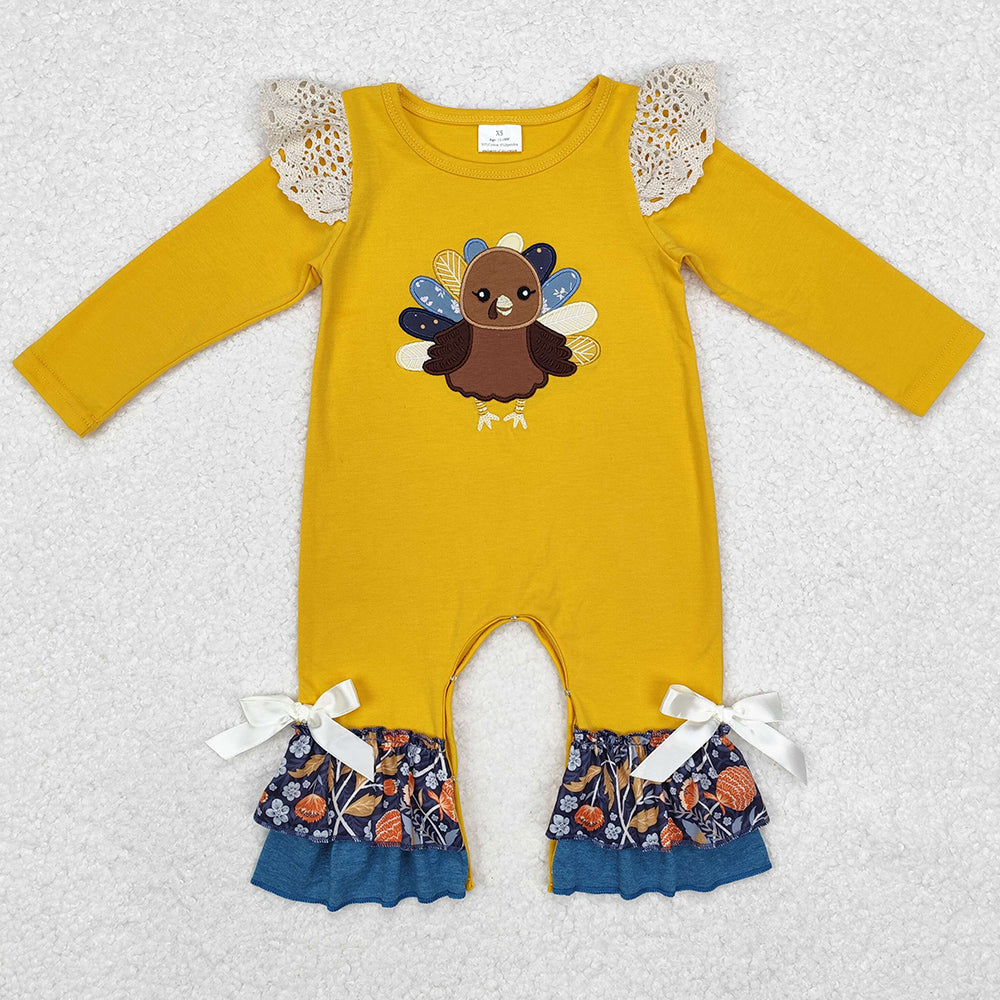 Infant Baby Girls Rompers Thanksgiving Turkey Floral Long Sleeve Rompers LR1423