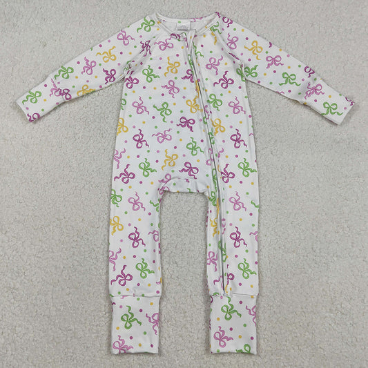 Baby Girls Rompers Mardi Gras Bows Polka Dots Two Way Zip Convertible Rompers LR2735 12.5