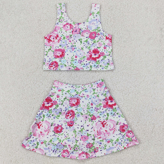 Baby Girls Clothes Pink Flowers Athletic Active Wear Top Shorts Skirts Sets GSD1989