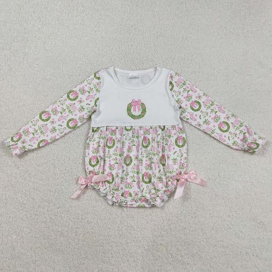 Baby Girls Rompers Pink Gifts Bows Holly Print Christmas Ruffle Rompers LR2325 9.2