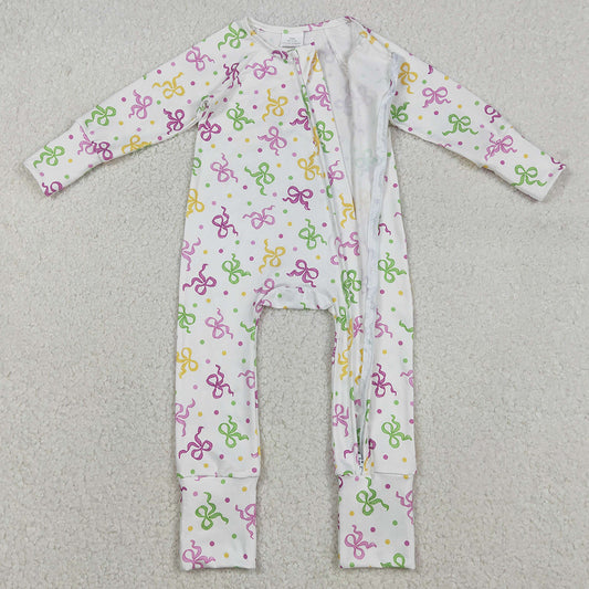 Baby Girls Rompers Mardi Gras Bows Polka Dots Two Way Zip Convertible Rompers LR2735 12.5