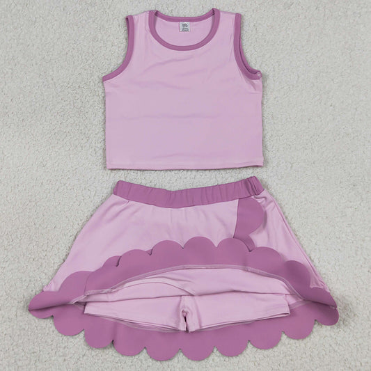 Baby Girls Clothes Pink Sleeveless Vest Scallop Skirt Short Yoga Active Clothes Set GSD4085