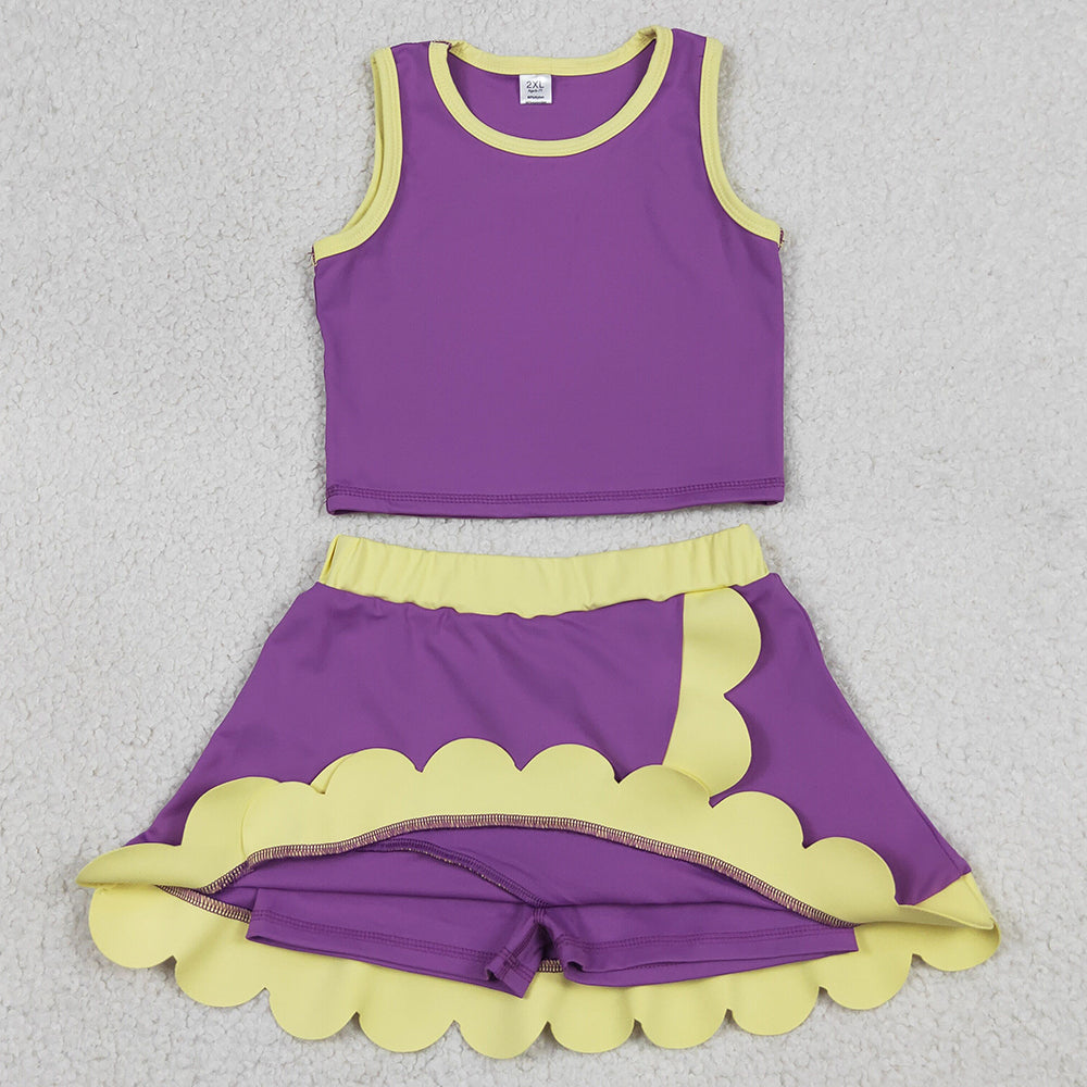 Baby Girls Clothes Purple Yellow Vest Scallop Skirt Short Yoga Active Clothes Set GSD4015