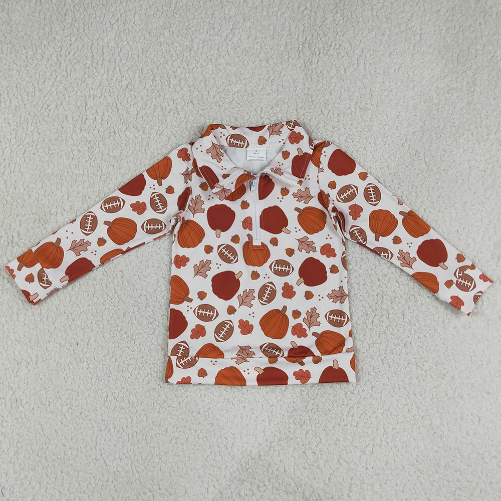 Baby Boys Long Sleeve Pumpkins Footballs Fall Zip Pullovers Top BT1894