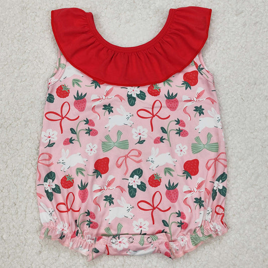 Baby Infant Girls Rompers Strawberry Bows Sleeveless Rompers SR2582 3.13