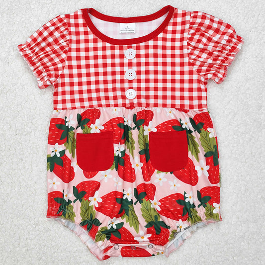 Baby Infant Girls Rompers Red Checkered Strawberry Rompers SR2307 3.10