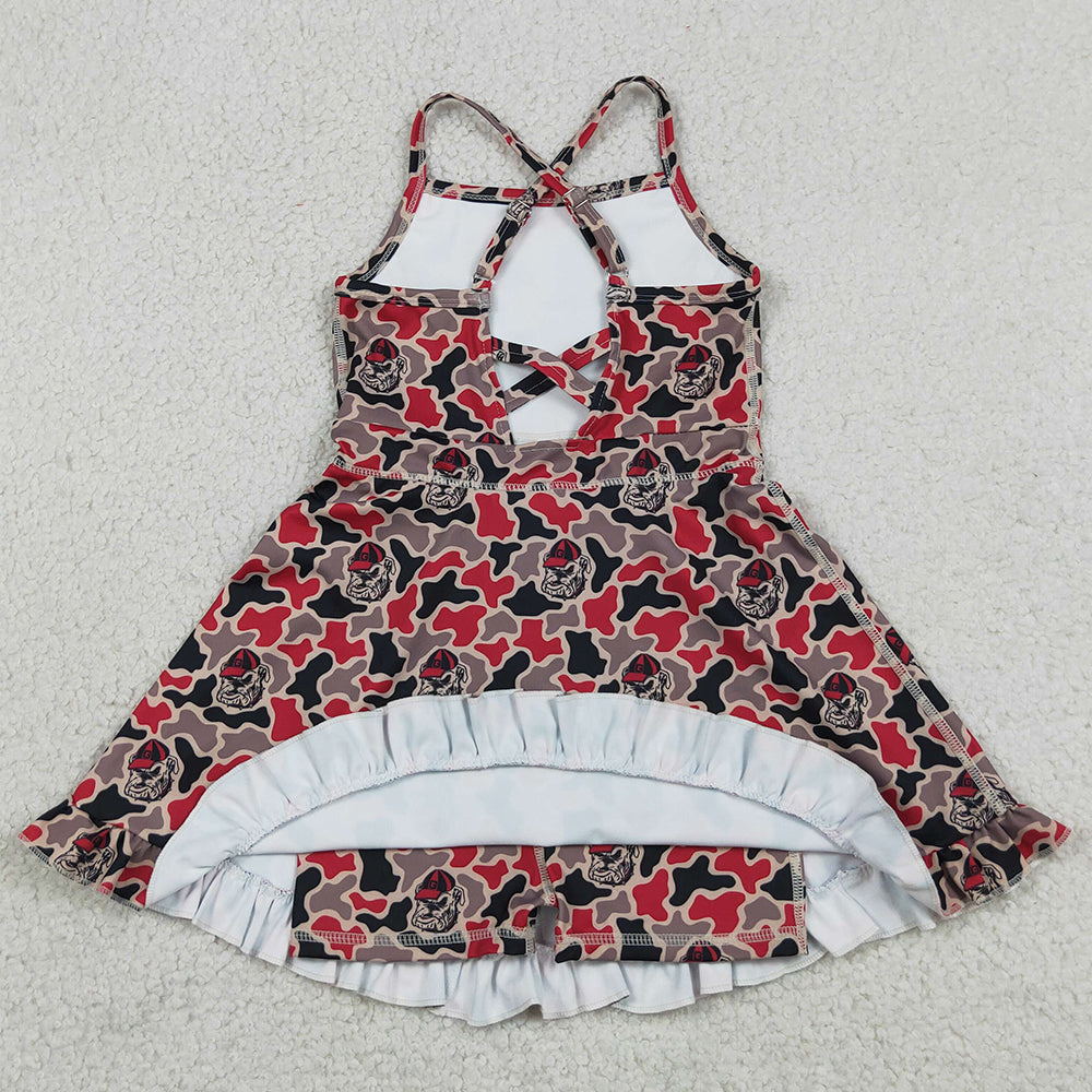 Baby Girls Dress Strap Camo Bulldogs Team Yoga Active Shorts Ruffle Knee Length Dresses GSD3593