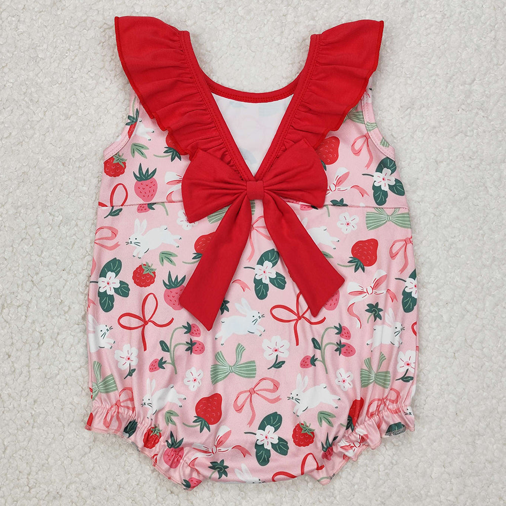 Baby Infant Girls Rompers Strawberry Bows Sleeveless Rompers SR2582 3.13