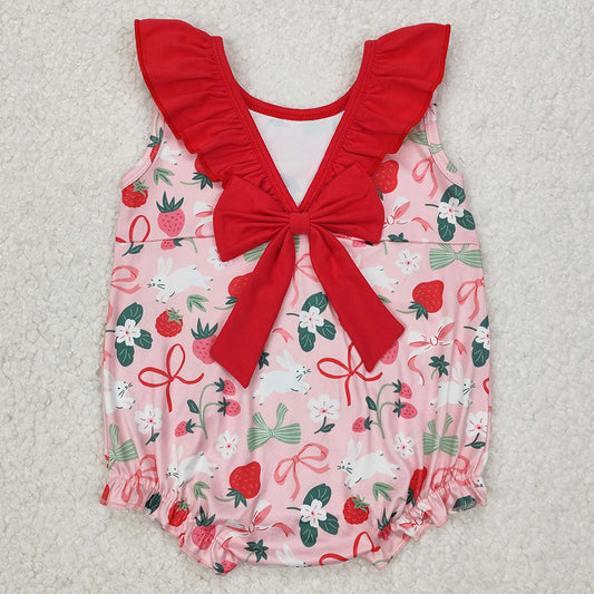 Baby Infant Girls Rompers Strawberry Bows Sleeveless Rompers SR2582 3.13