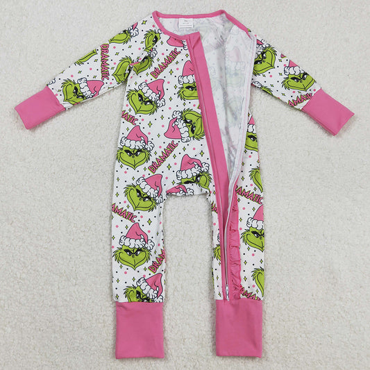 Baby Girls Rompers Green Faces Stars Ruffle Zipper Christmas Rompers LR2495 9.2