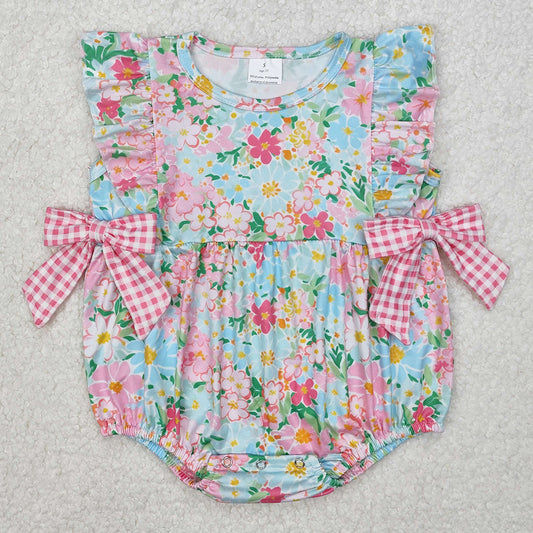 Baby Infant Girls Rompers Blue Pink Flowers Bows Rompers SR2719 3.11