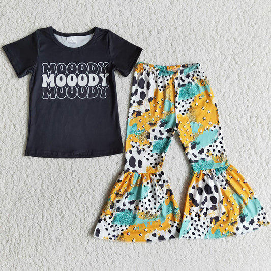 Baby Girls Clothes Short Sleeve Bell Pants Sets with Bow E8-3