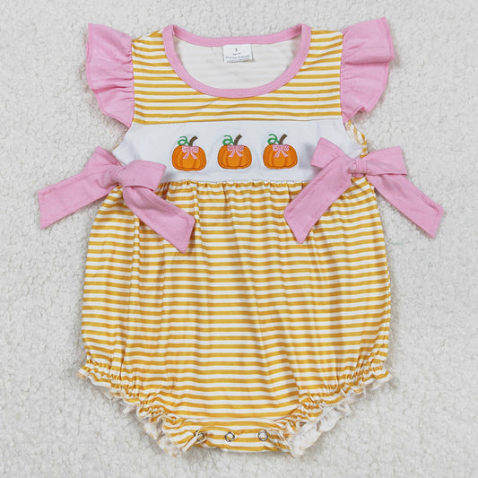 Baby Girls Rompers Embroidery Pumpkins Stripe Fall Ruffle Rompers SR3125 9.2