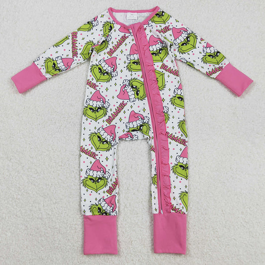 Baby Girls Rompers Green Faces Stars Ruffle Zipper Christmas Rompers LR2495 9.2