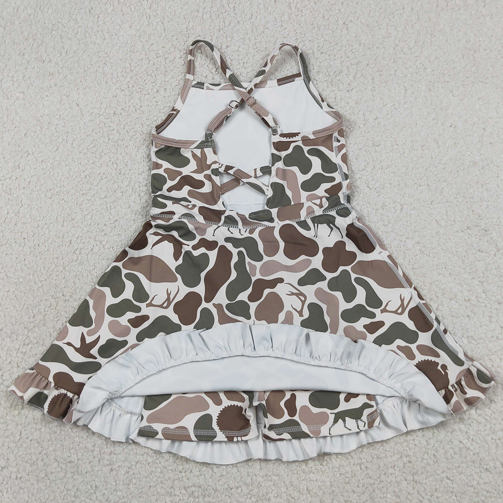 Baby Girls Dress Strap Green Deer Dogs Ducks Camo Yoga Ruffle Knee Length Dresses GSD4117