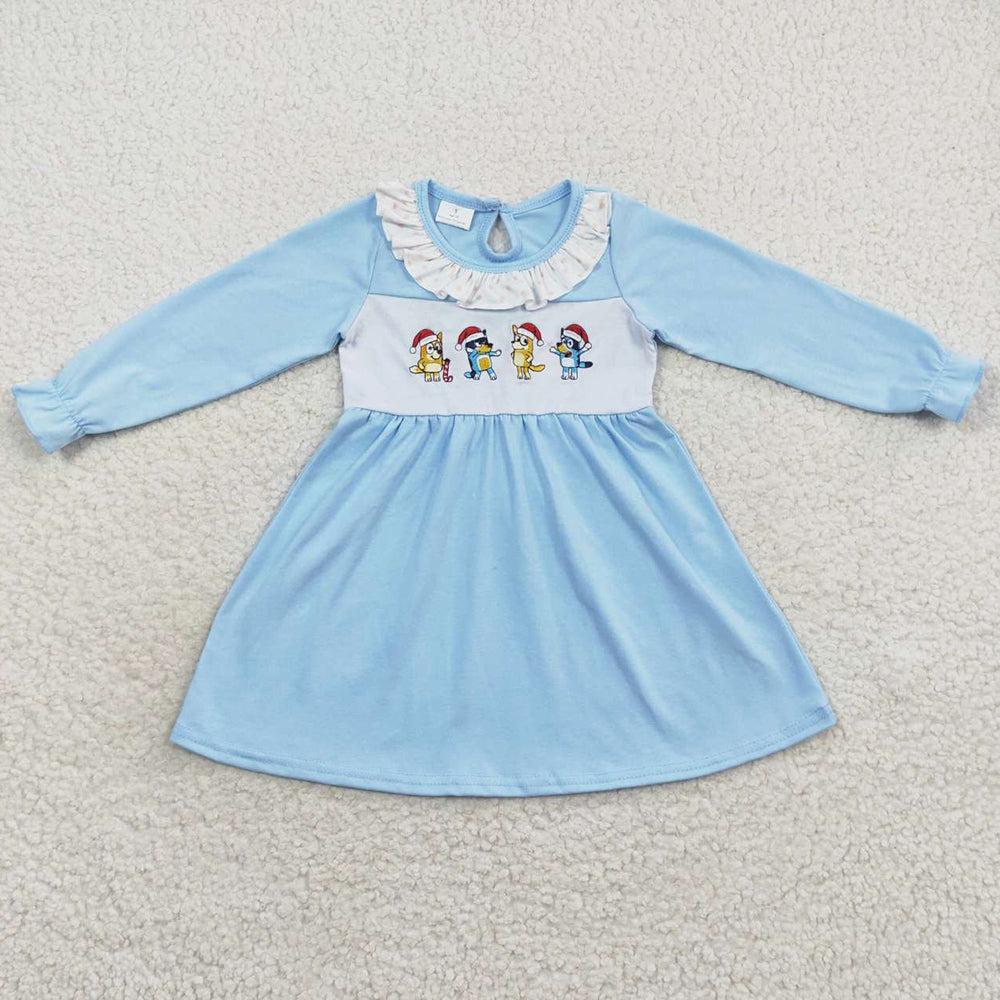 Boutique Girls Dress Cartoon Embroidery Long Sleeve Christmas Dresses GLD0328