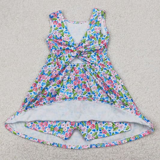 Baby Girls Dress Blue Flowers Sleeveless Athletic Dresses GSD1990