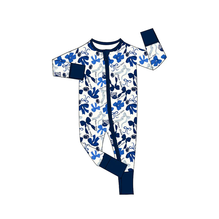Preorder(moq 5) long sleeves blue bows baby team zip romper 8.27
