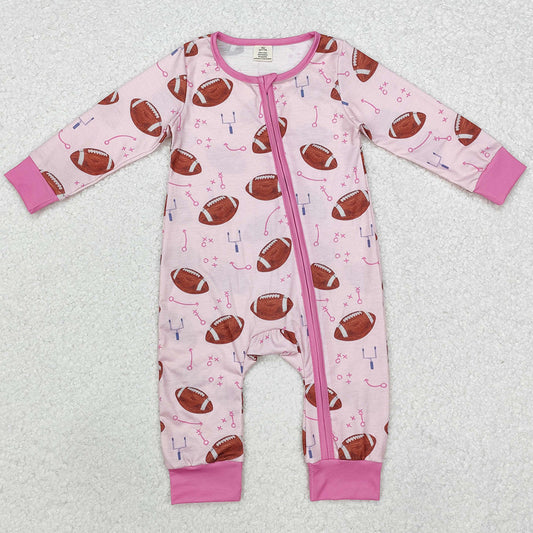 Baby Infant Girls Rompers Football Pink Zip Bamboo Rompers LR1464