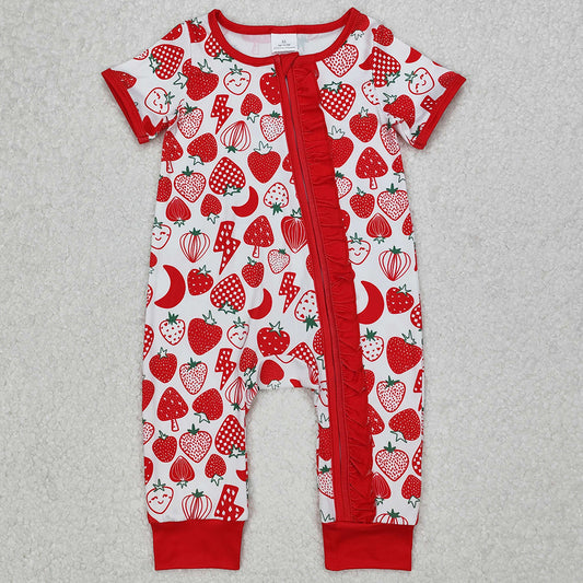Baby Infant Girls Rompers Strawberry Ruffle Zip Rompers SR2400 3.11