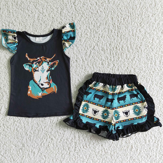 Fashion Baby Girls Clothes Boutique Little Girls Summer Clothing Cow Print Girls Outfits C15-4 6.20