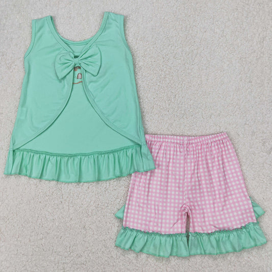 Baby Girls Clothes Castle Star Bows Embroidery Tunic Ruffle Shorts Sets GSSO1983