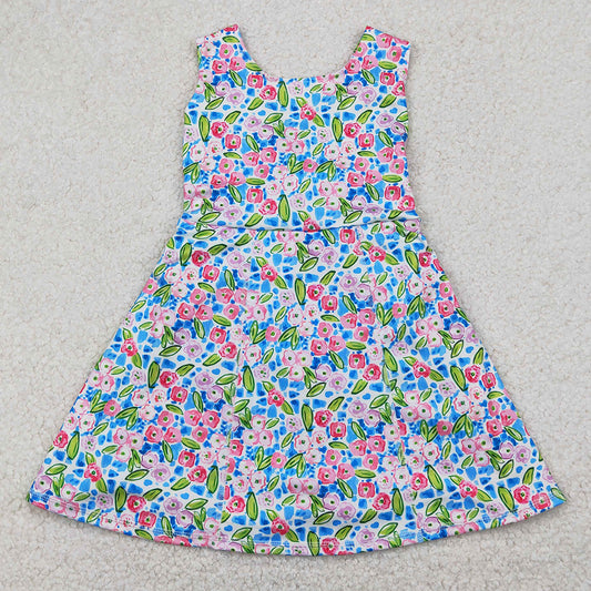 Baby Girls Dress Blue Flowers Sleeveless Athletic Dresses GSD1990