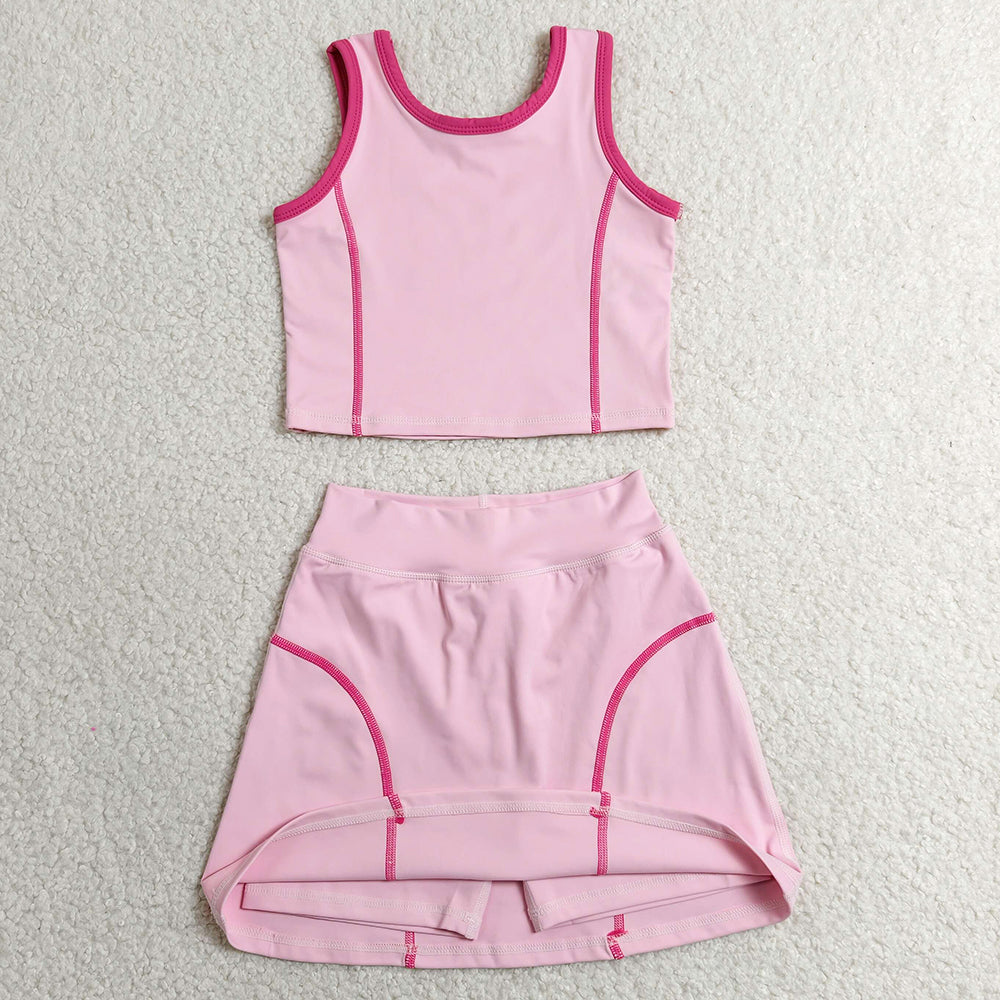 Baby Girls Clothes Pink Sleeveless Vest Top Skirt Shorts Yoga Active Clothes Set GSD2675