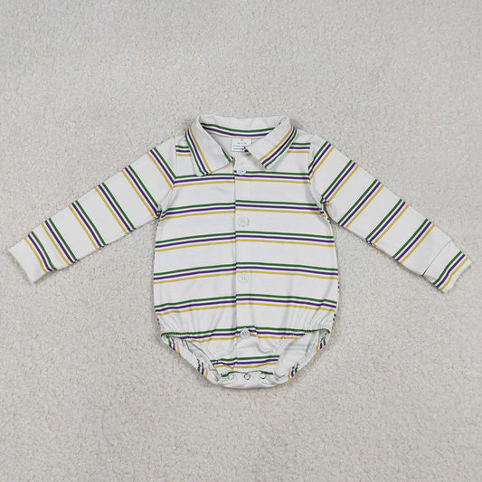 Baby Boys Rompers Long Sleeve Mardi Gras Stripe Button Rompers LR2880 12.3