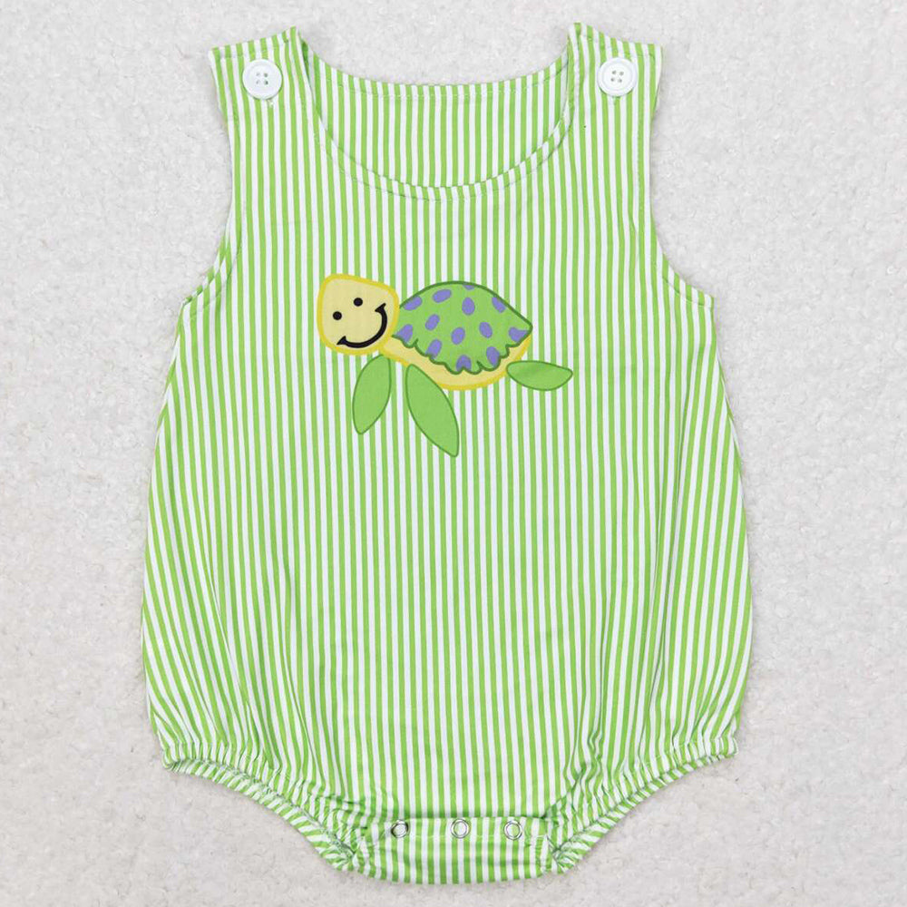 Baby Infant Boys Rompers Green Stripes Turtle Sleeveless Summer Rompers SR1093