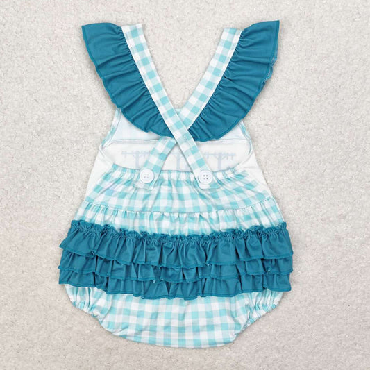 Baby Girls Rompers Green Checkered Line Workers Summer Straps Rompers SR1290