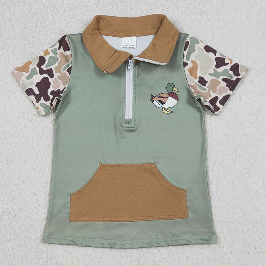 Baby Boys Clothes Southern Camo Short Sleeve Ducks Zip Pockets Hunting Pullovers Top BT1530 12.27