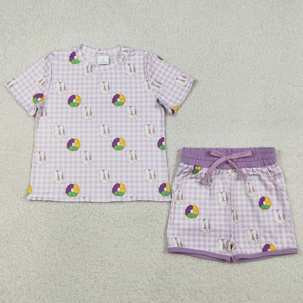 Baby Girls Clothes Mardi Gras Boot Donuts Checked Top Pockets Shorts Clothes Sets GSSO2740 12.9