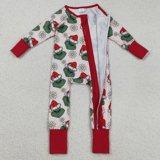Baby Girls Rompers Green Face Flowers Ruffle Zipper Christmas Rompers LR2489 9.2
