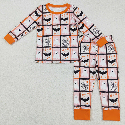 Baby Girls Pajamas Ghosts Bats Plaid Top Pants Halloween Sleepwear Set GLP2682 9.2