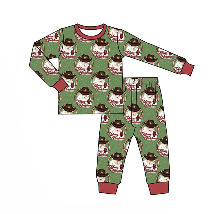 Preorder (moq 8)Baby Boys Santa Checked Top Pants Merry Christmas Pajamas Sets 9.15
