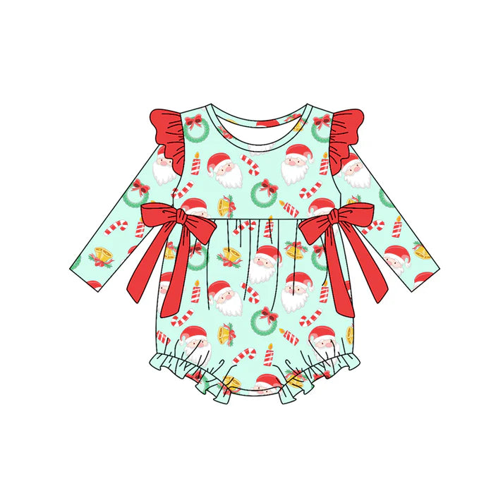 Preorder(moq 5)Baby Girls Santa Candy Cane Bows Christmas Ruffle Rompers 8.15