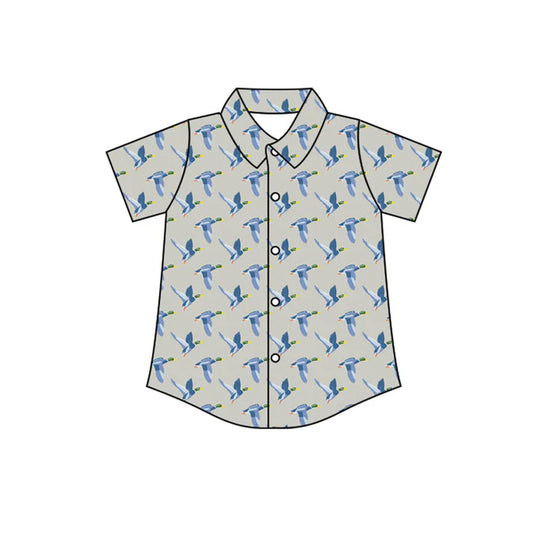 Preorder(moq 5) Baby Boys Blue Ducks Plaid Button Hunting Shirts Top 10.30