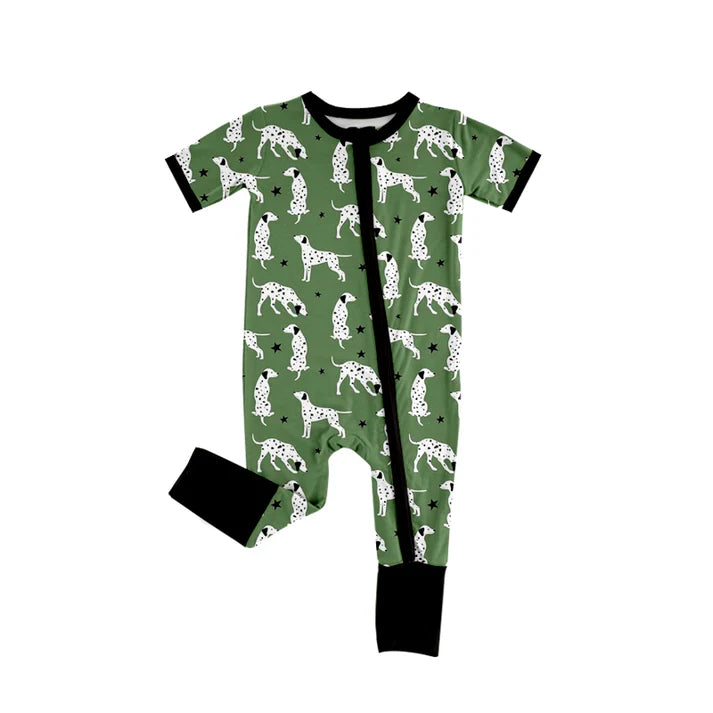 Preorder (moq 5)Baby Boys Green Short Sleeves Star Dogs Zipper Rompers 5.17
