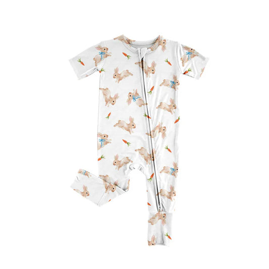 Preorder (moq 5)Baby Boys Rabbits Carrots Easter Zipper Footie Rompers 10.14