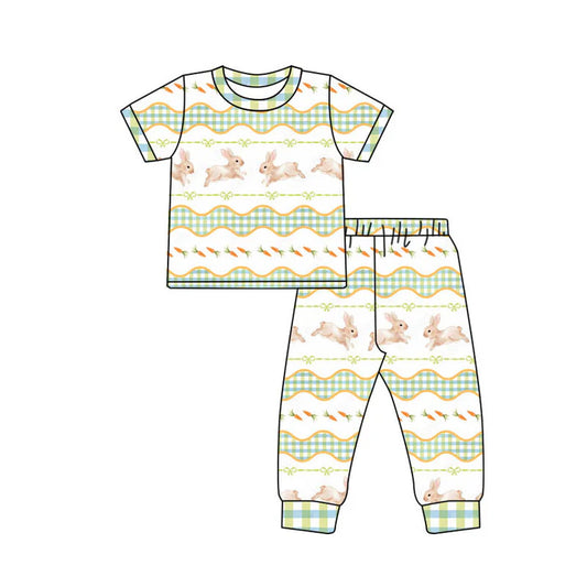 Preorder(moq 5) Baby Girls Rabbits Carrots Bows Stripe Top Pants Easter Pajamas Sets 10.14