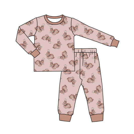 Preorder (moq 5)Baby Girls Pink Rabbits Top Pant Easter Pajamas Sets 12.15