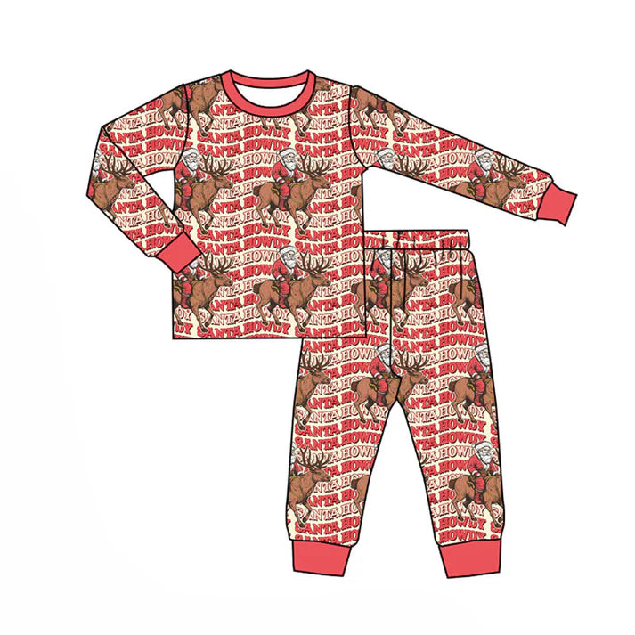 Preorder (moq 8)Baby Boys Santa Deer Howdy Checked Top Pants Christmas Pajamas Sets 9.15