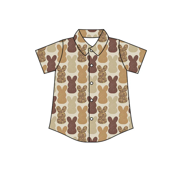 Preorder(moq 5) Baby Boys Khaki Camo Rabbits Plaid Button Easter Shirts Top 10.30