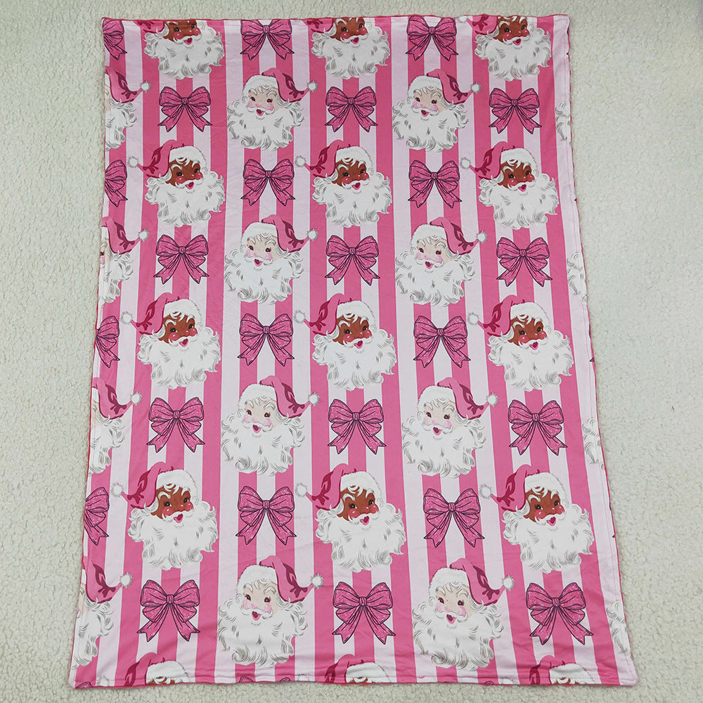 Baby Girls Blankets Pink Stripe Bows Santa Christmas Blankets BL0255