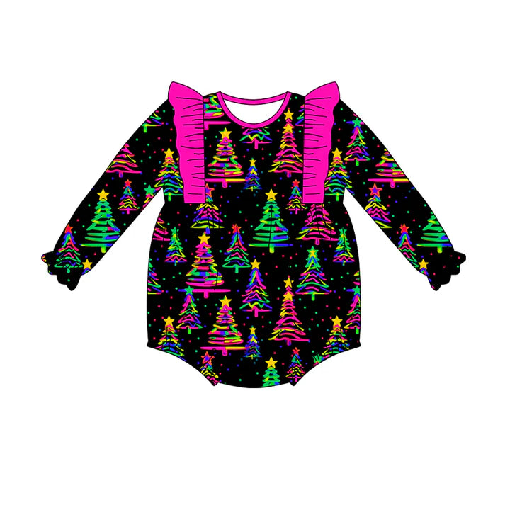 Preorder(moq 5)Baby Girls Colorful Trees Stars Ruffle Rompers 7.18