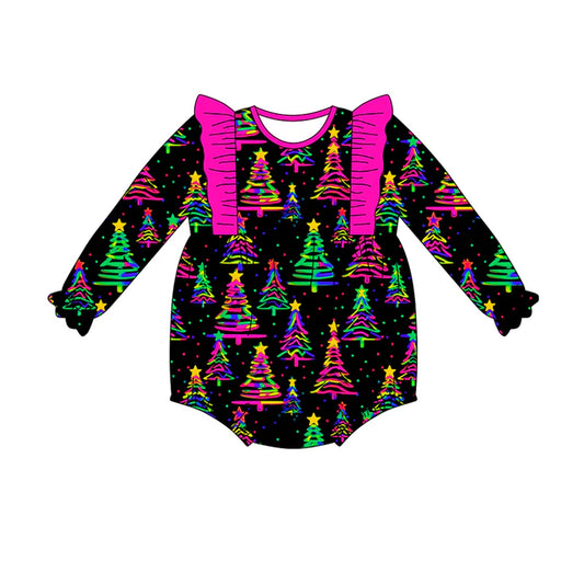 Preorder(moq 5)Baby Girls Colorful Trees Stars Ruffle Rompers 7.18