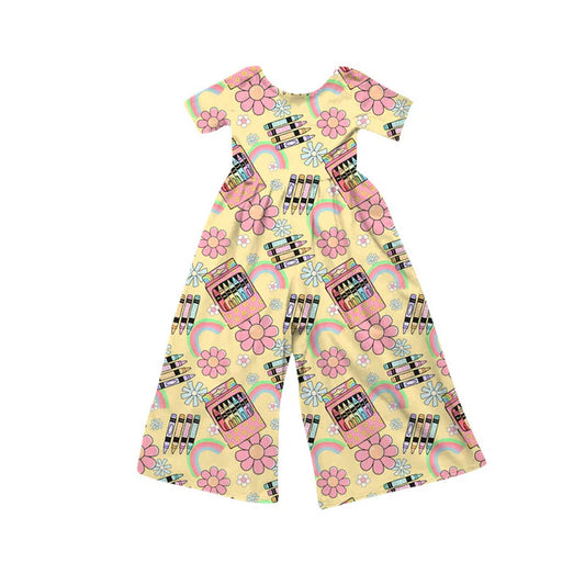 Preorder (moq 5)Baby Girls Pencils Flowers Back to School Pant Jumpsuits 1.14