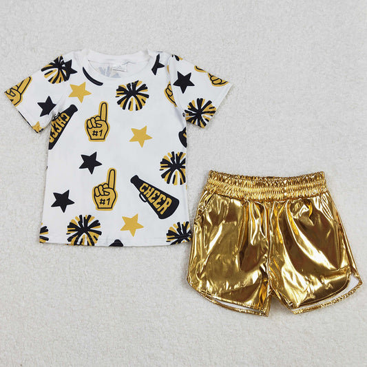 Baby Girls Clothes Golden Tops Leather Shorts Sets GSSO1936