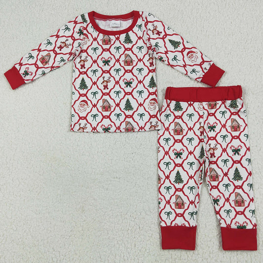 Baby Girls Pajamas Christmas Bows Gingerbread Plaid Top Pant Pajamas Sets GLP2391 6.19